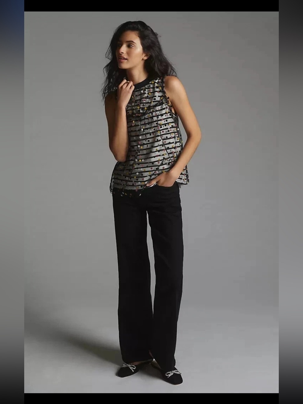 Anthropologie Maeve Black and White Polka Dot Blouse